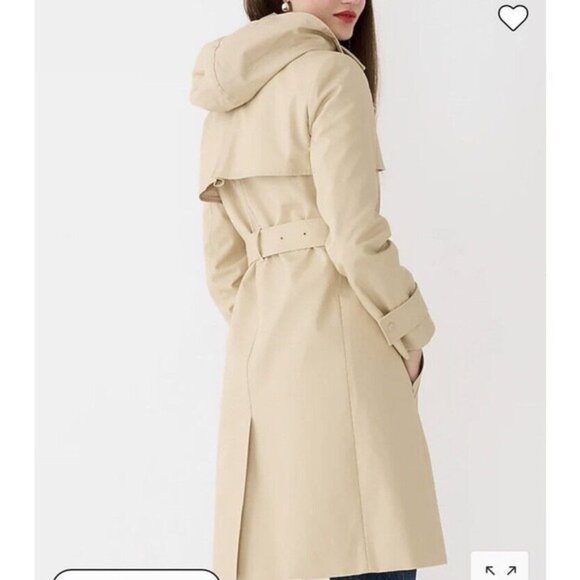 J Crew Khaki Icon Trench Coat With Detachable Hood Size 10 - Picture 2 of 13